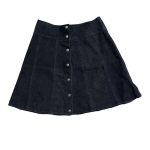 Mona Mode Vintage Black Genuine Leather Suede Button Front Star Skirt Womens 14